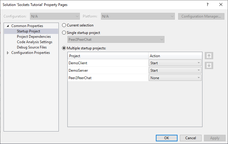 Multiple startup projects in Visual Studio